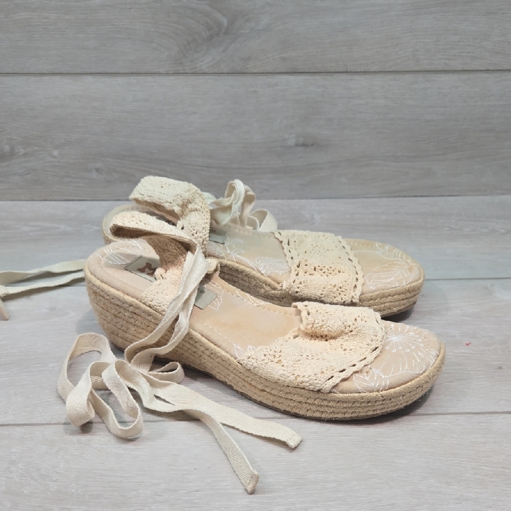 Y2K Mudd Yale Women Lace Up Espadrille Wedge Sandals 90" Shoes Sz 9M